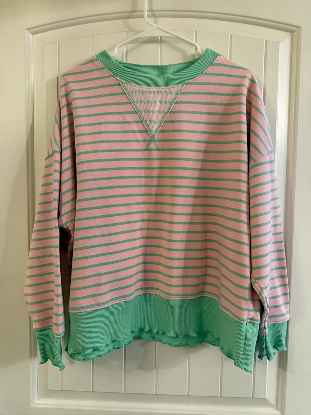 Peach Love California Pink and Mint Striped Pullover Sweatshirt